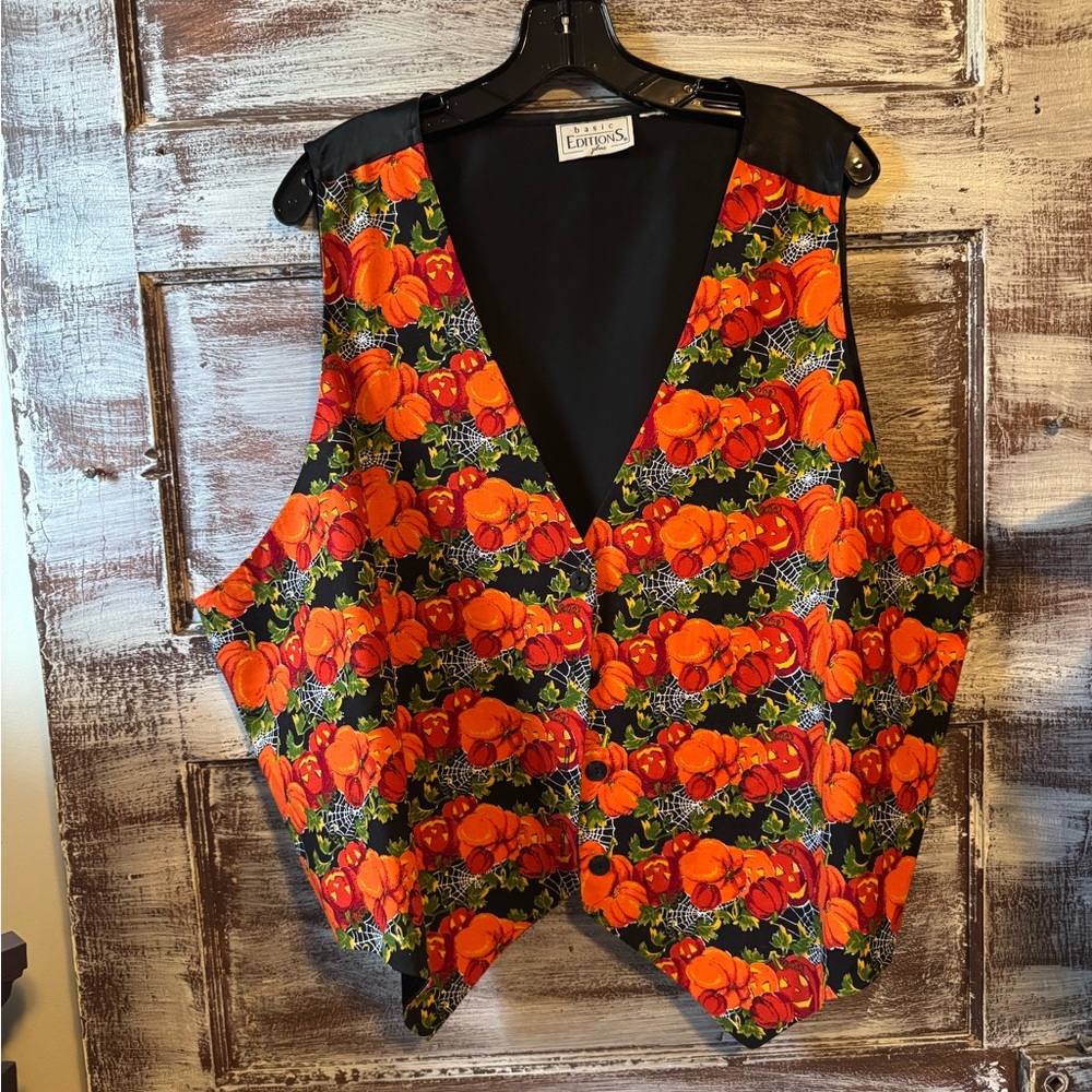 Basic Editions Orange and Black Jack-o-lantern Vest